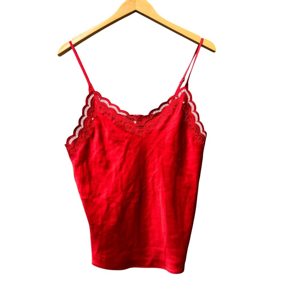 Victoria’s Secret Cami Red Satin Heart Lace Detail Open‎ Back Womens Medium